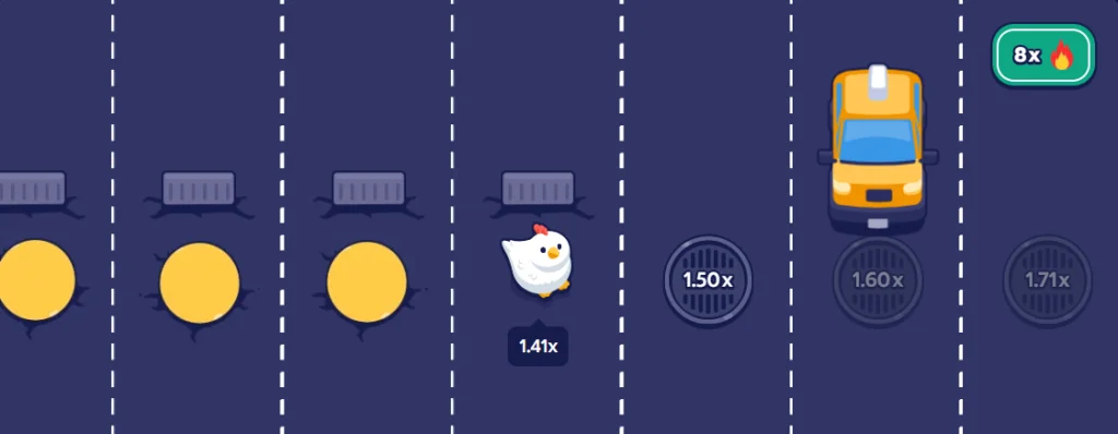 Crossy Road gameplay showing the character moving between lanes with increasing traffic speed.