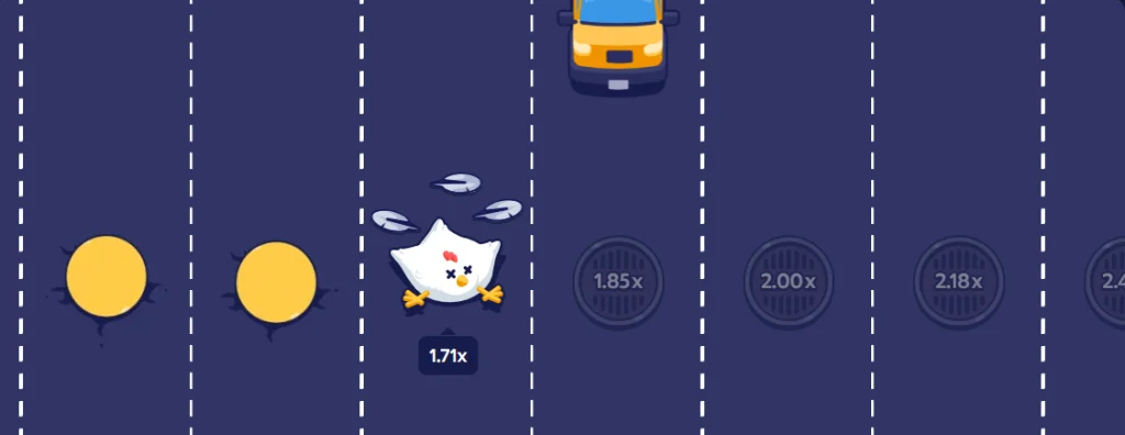 Game over moment in Crossy Road as the chicken gets hit by a car.